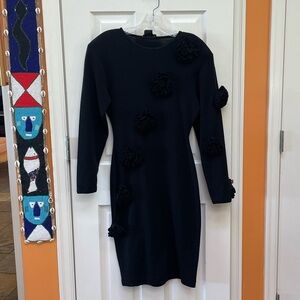 Andrea Jovine Black Long Sleeve Dress with Floral Accents
